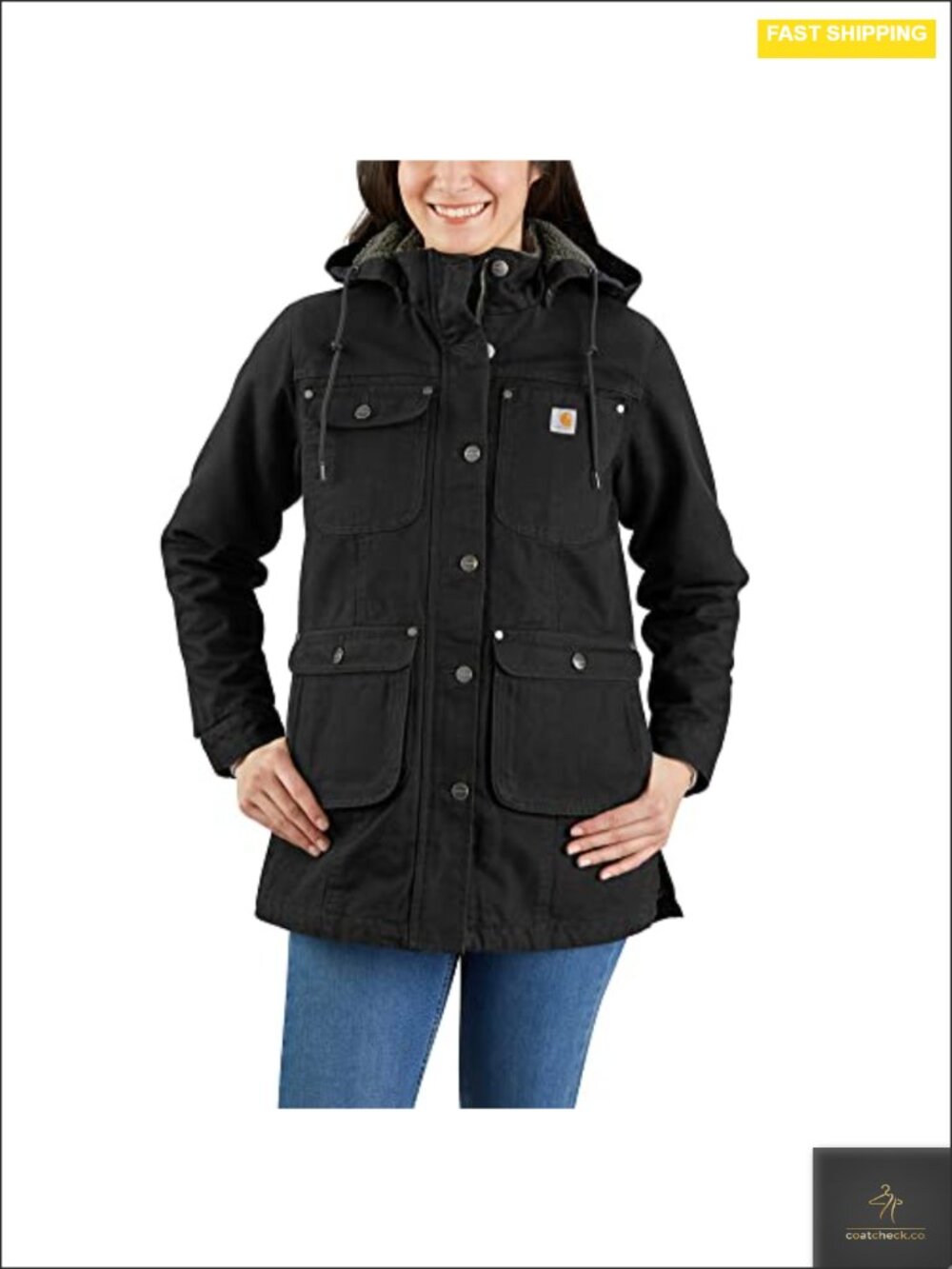 Carhartt Loose Fit Washed Duck Coat Quilted Flannel Lining Sherpa Collar